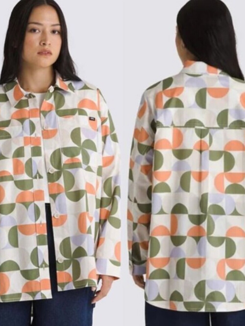 Vans Women's Cotton Geometric Button-Down Long Sleeve Shirt Multicolor XS
